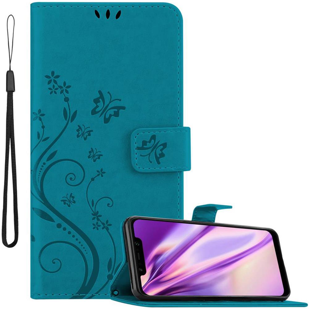 Custodia Compatibile Con Xiaomi Pocophone F1 In Blu Fiore - Coperchio Protettivo In Design Floreale Con Chiusura Magnetica, Funzione Stand E Slot Per Carte - Foto 1