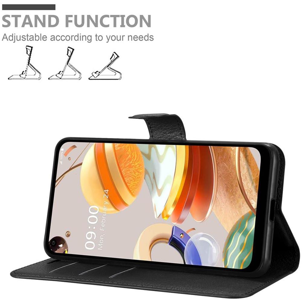 Custodia Compatibile Con Lg K61 In Nero Carbone - Coperchio Protettiva Con Chiusura Magnetica, Funzione Stand E Tasca Per Le Carte - Foto 2