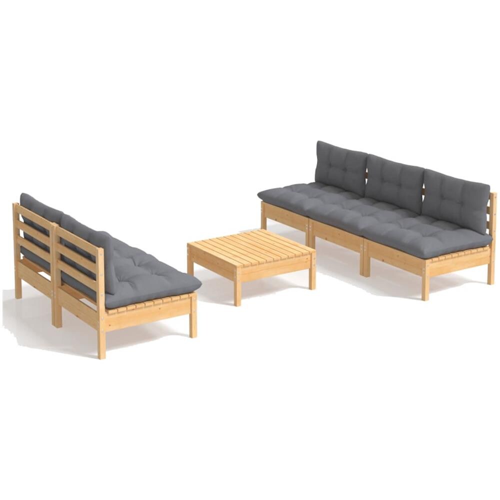 Set Divani Da Giardino 6 Pz Con Cuscini Grigi Massello Di Pino - Foto 2