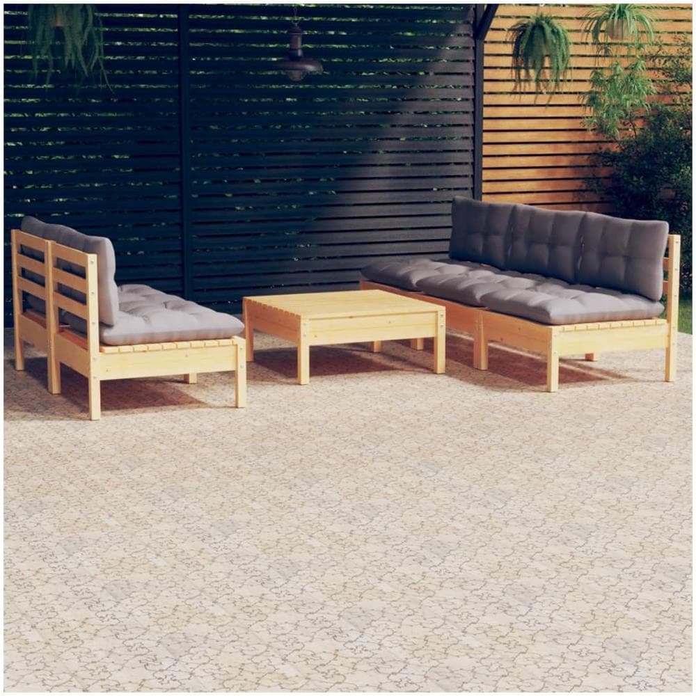 Set Divani Da Giardino 6 Pz Con Cuscini Grigi Massello Di Pino - Foto 1