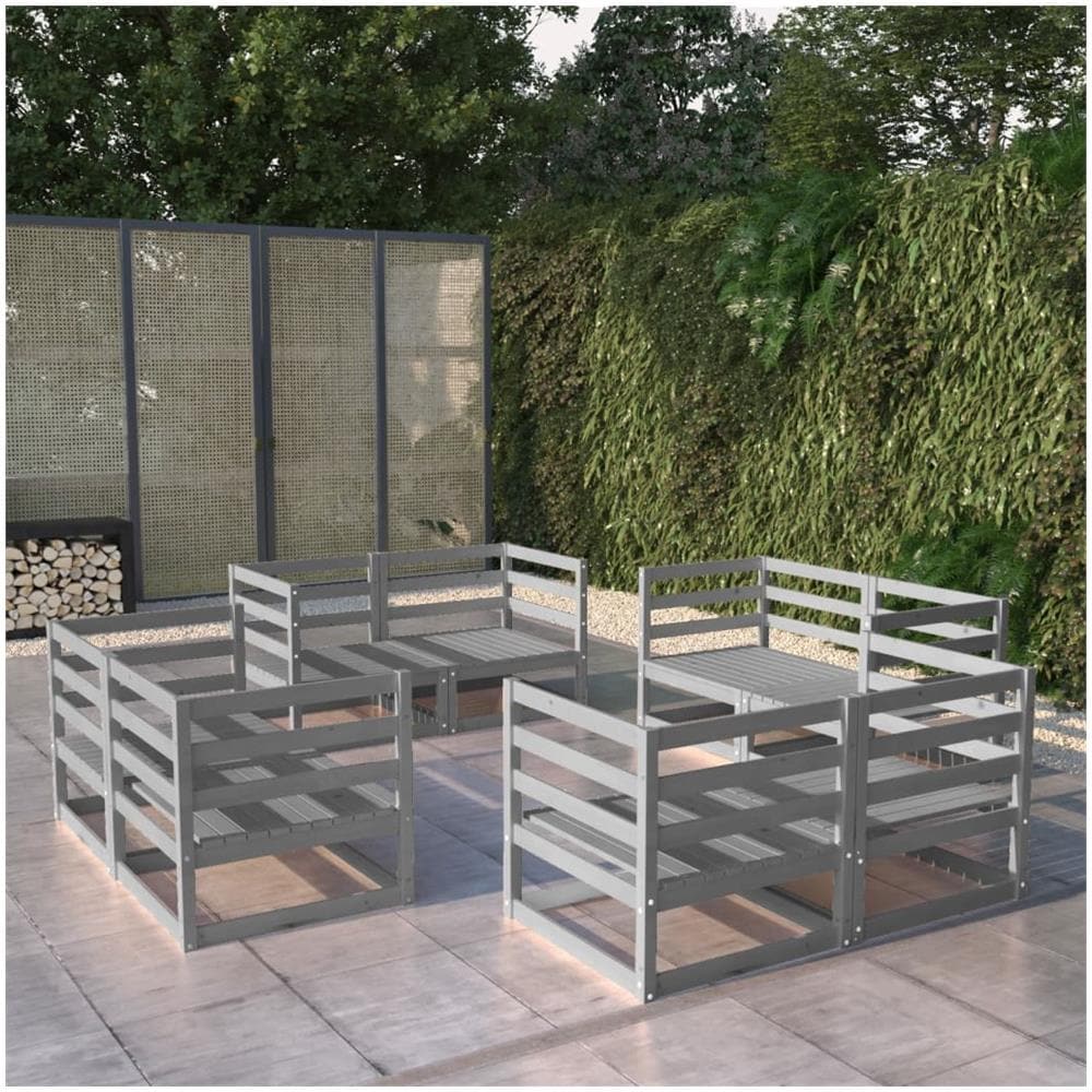 Set Divani Da Giardino 8 Pz Grigio In Legno Massello Di Pino - Foto 1