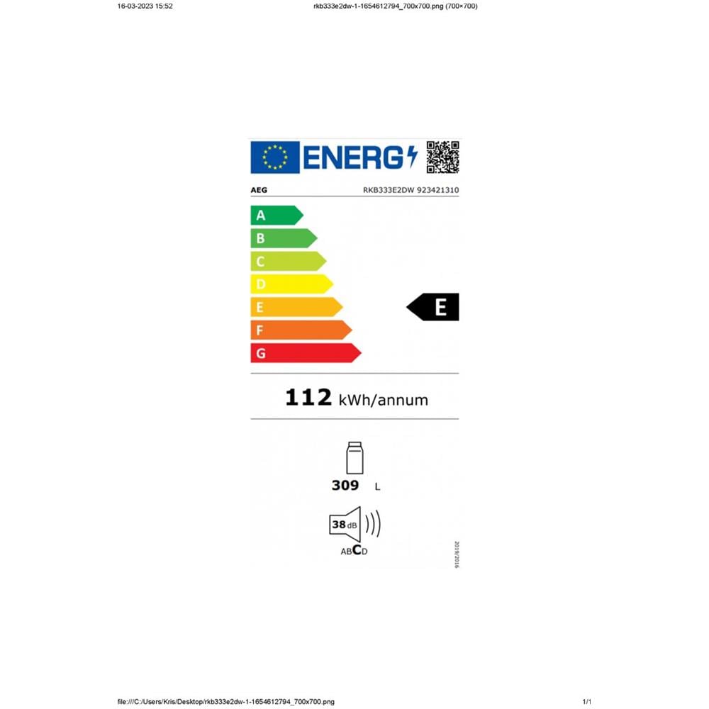 RKB333E2DW frigorifero Libera installazione 309 L E Bianco - Foto 3
