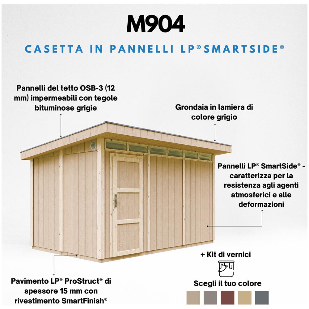 Casetta da giardino con pannelli in legno Lp Smartside 8,7 m² con pavimento e piastrelle bituminose - L161x294x239 cm - M904 - Cavern Steel - Foto 7