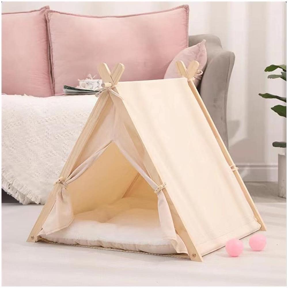 Tenda da Gioco per Animali Domestici Interni o Esterni in Legno e Tessuto Beige - Foto 2