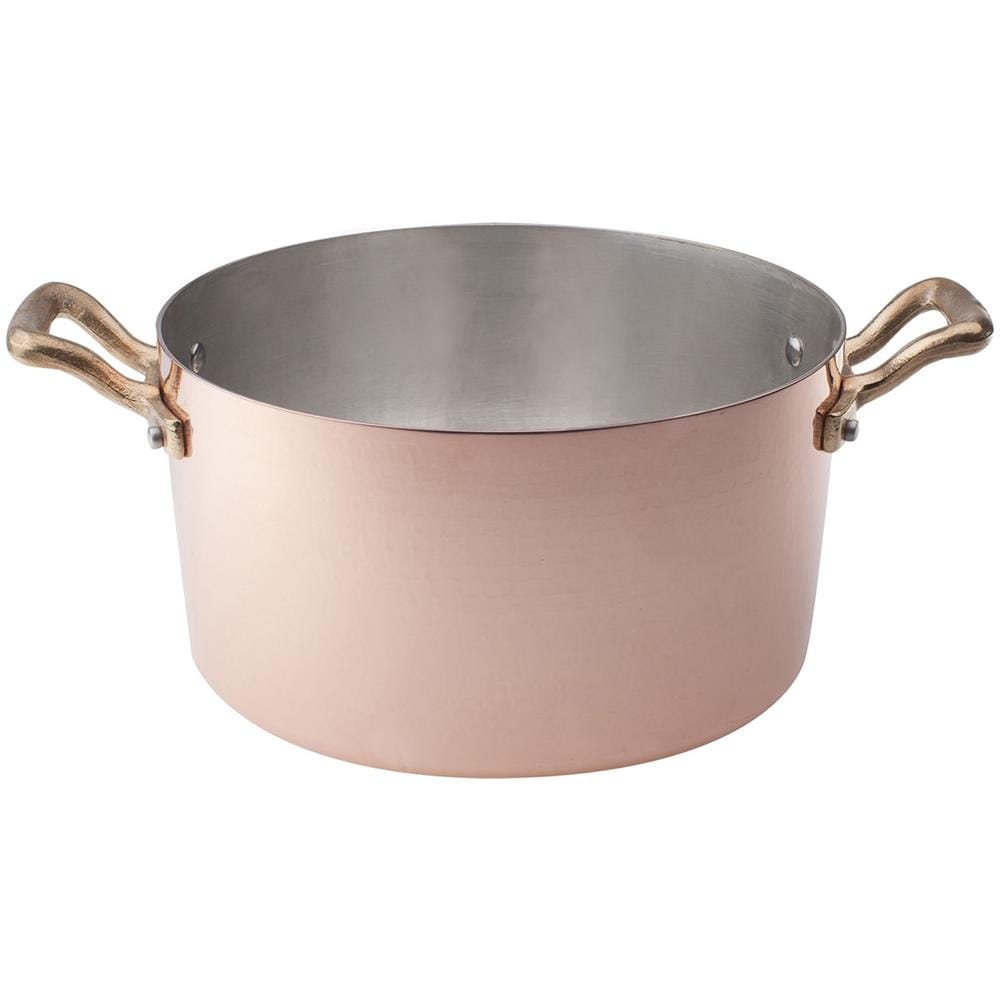 Casseruola Alta In Rame Martellato Stagnato A Mano Con Due Maniglie Ottone - Diametro Cm 18 - Altezza Cm 10-capacità Lt 2,5 - Foto 1
