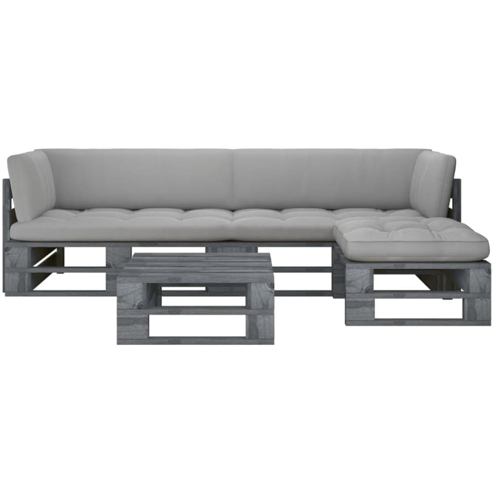 Set Divani a Pallet e Cuscini 4 pz in Pino Impregnato Grigio - Foto 1