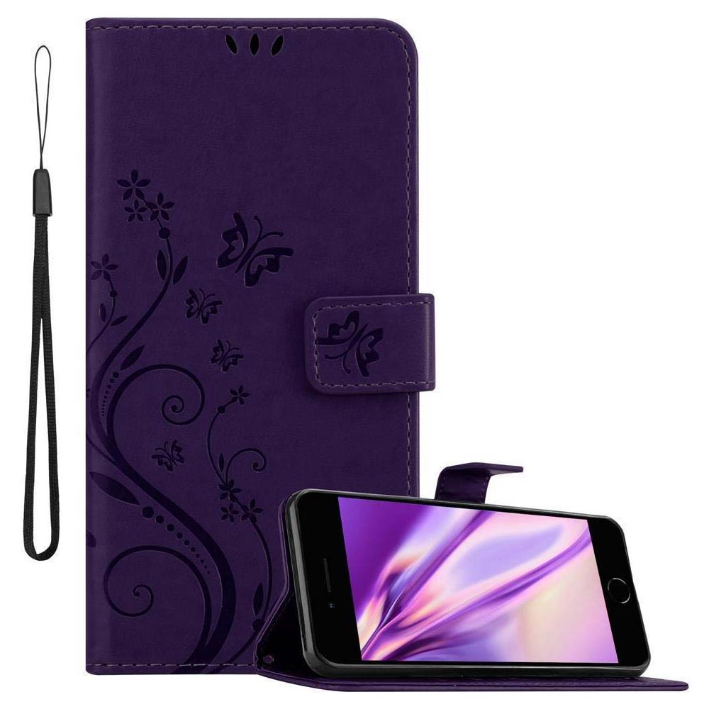 Custodia Compatibile Con Apple Iphone 7 / 7s / 8 / Se 2020 In Lilla Scuro Fiore - Coperchio Protettivo In Design Floreale Con Chiusura Magnetica, Funzione Stand E Slot Per Carte - Foto 1