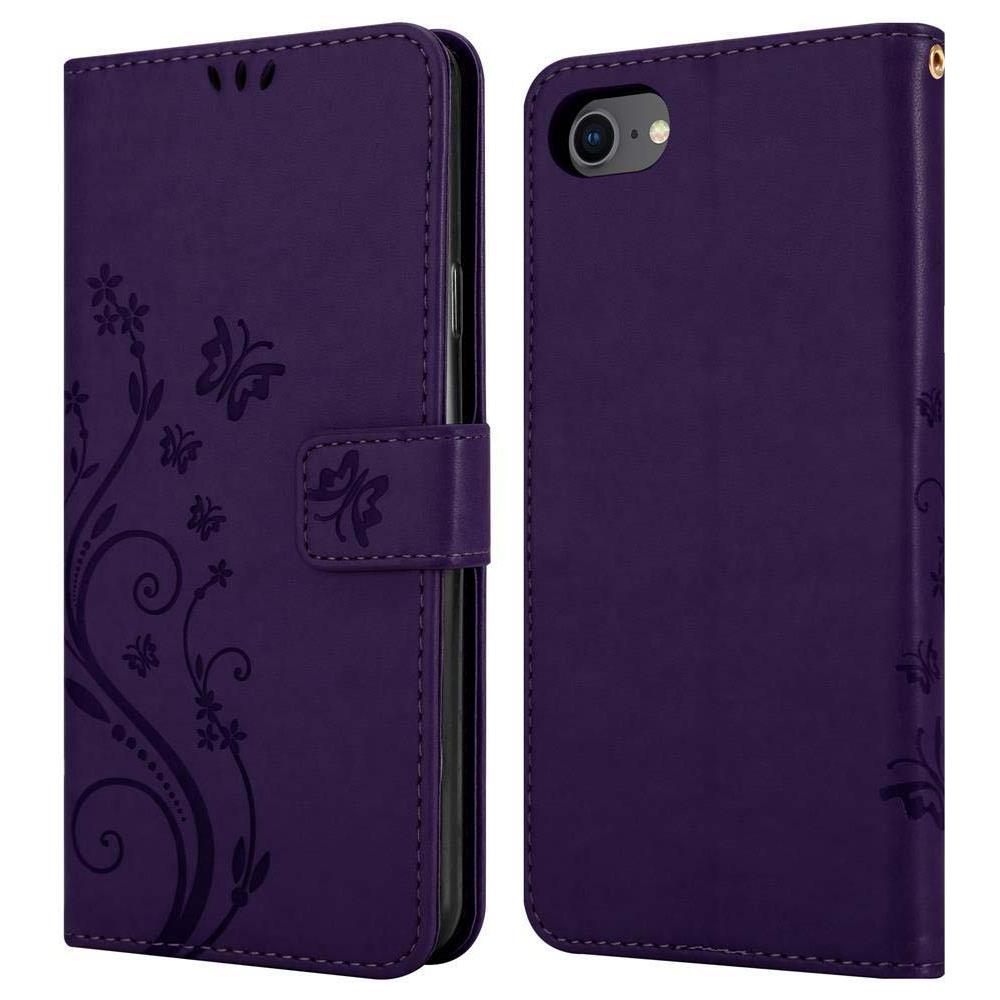 Custodia Compatibile Con Apple Iphone 7 / 7s / 8 / Se 2020 In Lilla Scuro Fiore - Coperchio Protettivo In Design Floreale Con Chiusura Magnetica, Funzione Stand E Slot Per Carte - Foto 8
