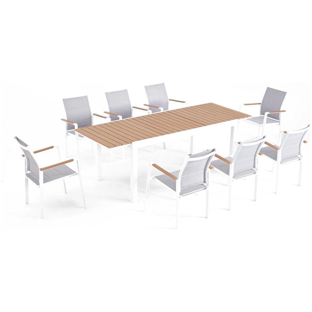 Salotto Da Giardino 8 Posti In Alluminio Bianco E Legno Tijuana - Foto 1