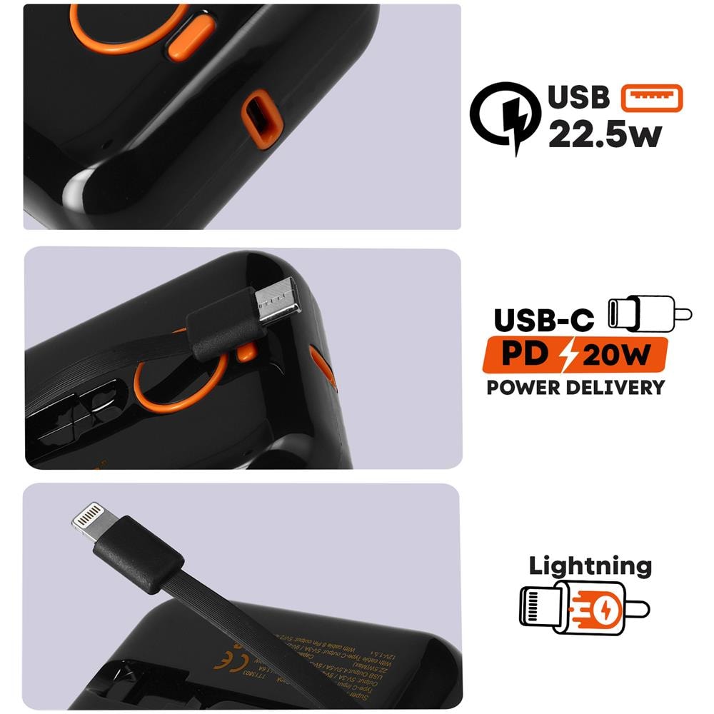 Powerbank 15000 Mah Porta Usb 22,5w + Cavi Usb-c E Lightning Schermo Led - Foto 2