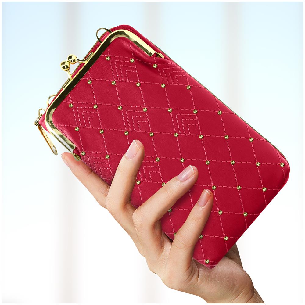 Pochette Tracolla Per Smartphone Trapuntata Effetto Rombi Borchie Fragola - Foto 2