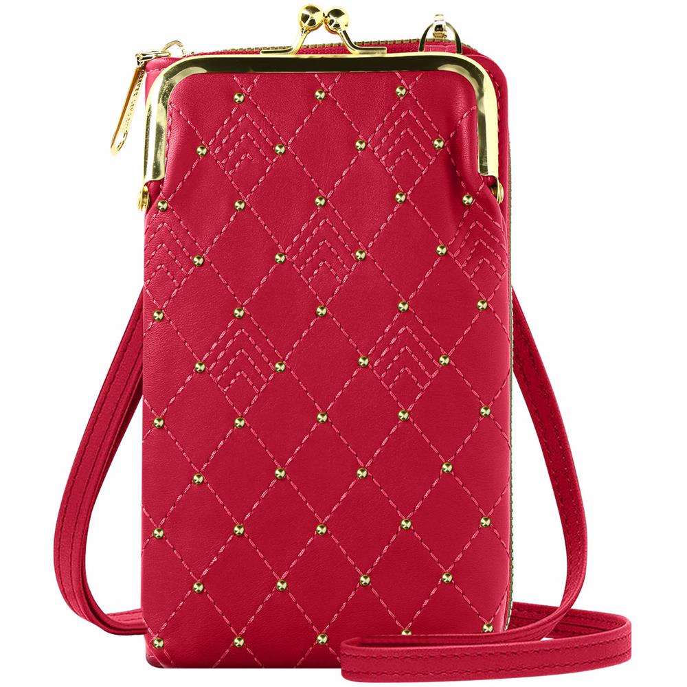 Pochette Tracolla Per Smartphone Trapuntata Effetto Rombi Borchie Fragola - Foto 1