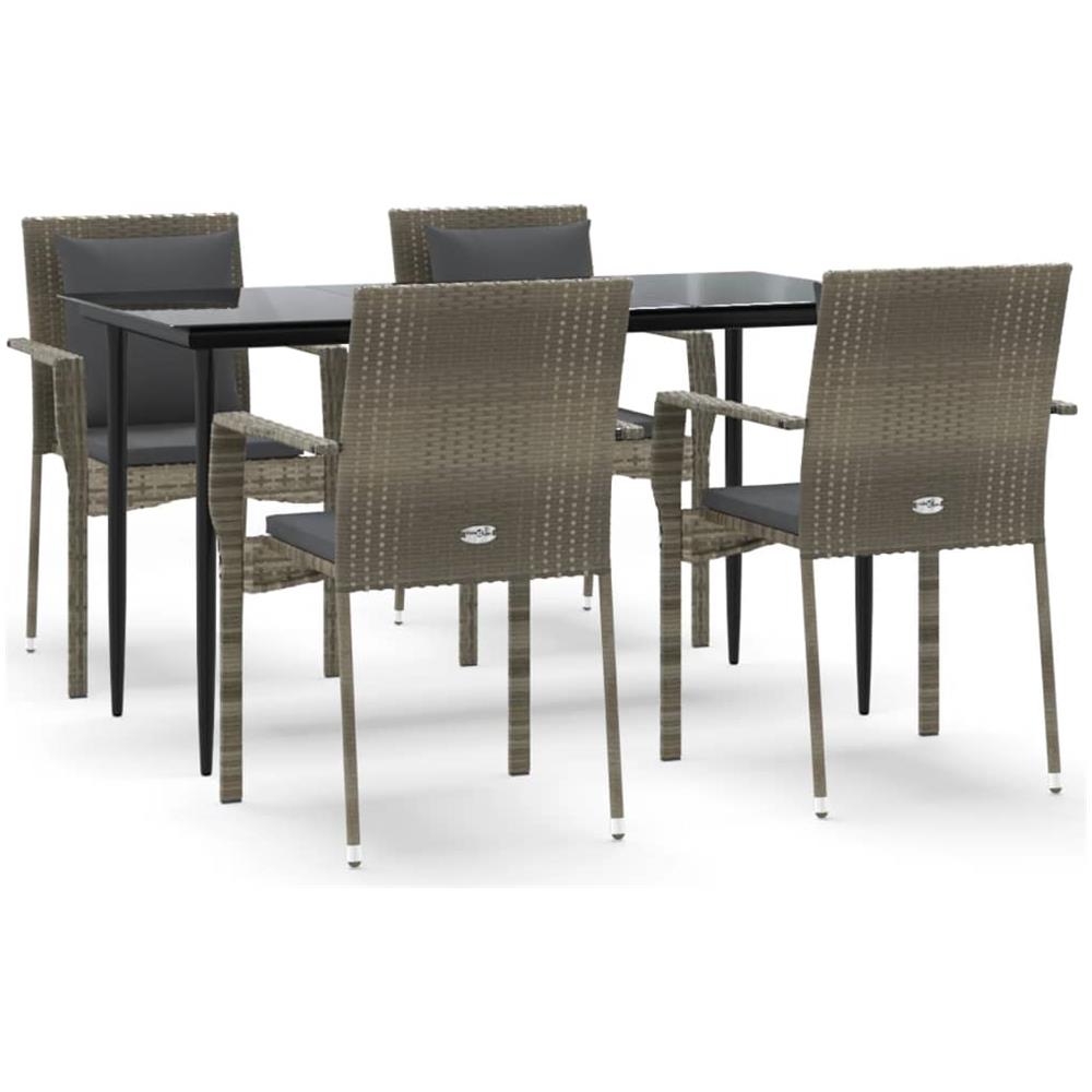 Set Da Pranzo Giardino 5pz Nero E Grigio Con Cuscini Polyrattan - Foto 2