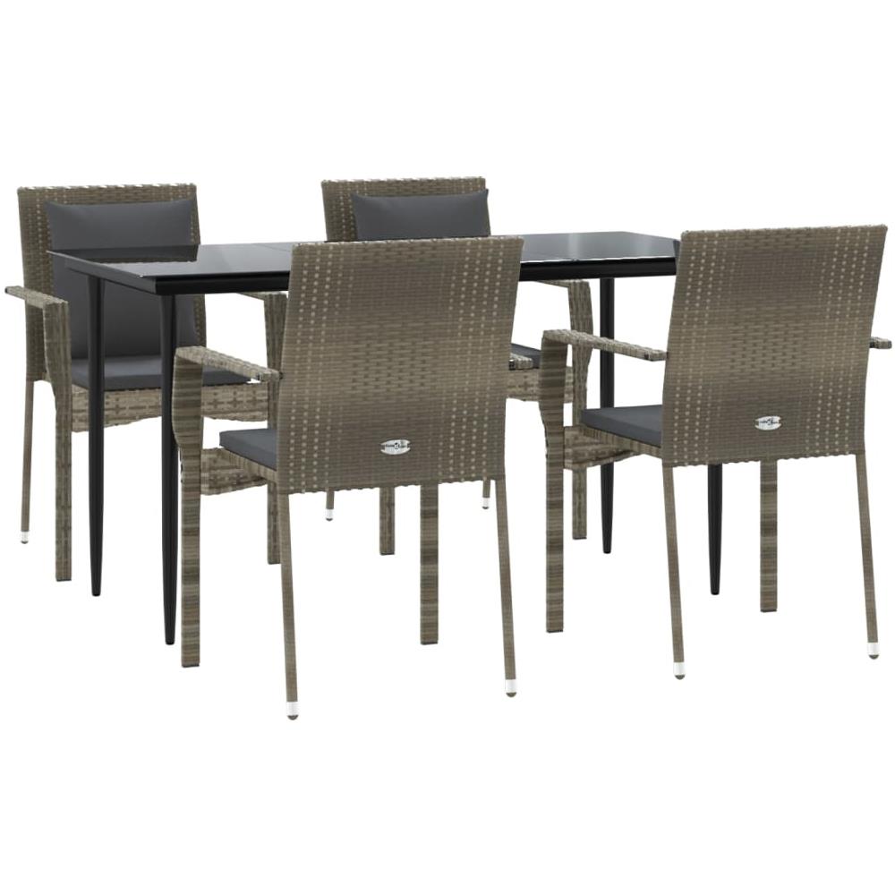Set Da Pranzo Giardino 5pz Nero E Grigio Con Cuscini Polyrattan - Foto 3
