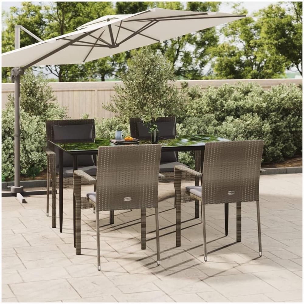 Set Da Pranzo Giardino 5pz Nero E Grigio Con Cuscini Polyrattan - Foto 1
