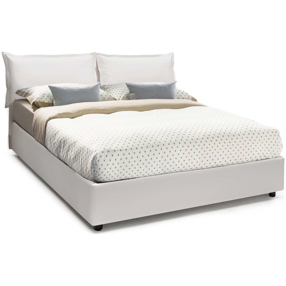 Letto Matrimoniale Fatima, Letto Contenitore Con Rivestimento In Ecopelle, 100% Made In Italy, Apertura Frontale, Con Materasso Cm 140x200 Incluso, Bianco - Foto 1