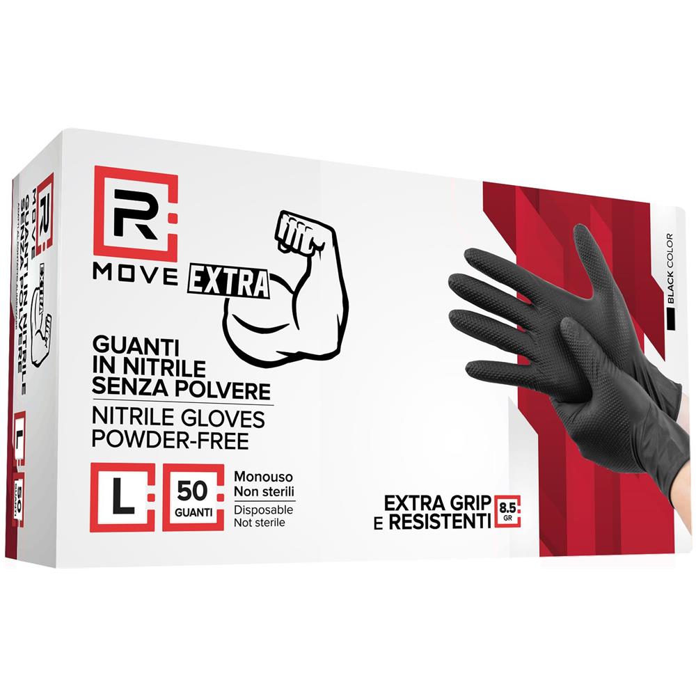 Guanti Nitrile Nero Senza Polvere Full Grip Conf. Da 50pz Tg.L 8.5gr da Lavoro - Foto 1