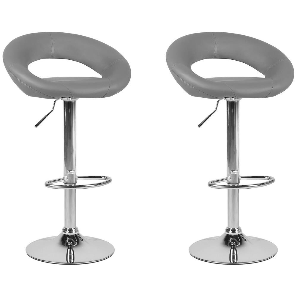 Sgabello Da Bar In Ecopelle Grigio Regolabile In Altezza Set Di 2 Pezzi Peoria - Foto 1