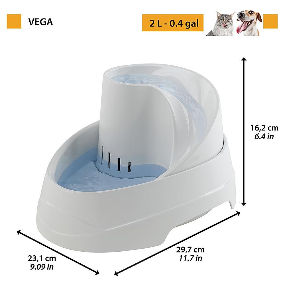 Fontanella Per Gatti E Piccoli Cani Vega, 2 Litri, Con Protezione Antibatterica Permanente, Effetto A Sorgente Acqua Pulita Filtrata, Filtro Al Carbone Attivo Incluso - Foto 2