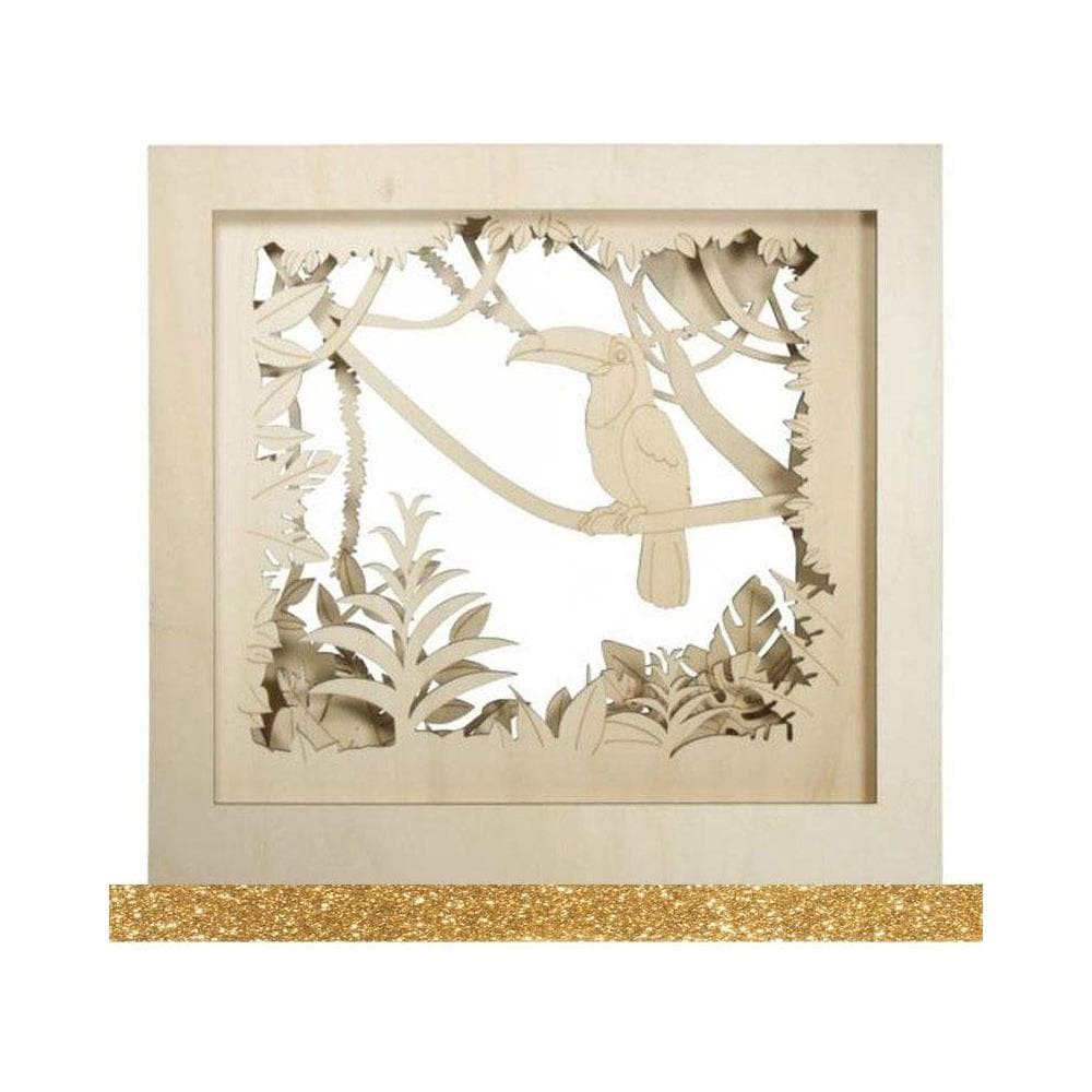 Cornice Decorativa In Legno Con Modello 3d 53 X 53 X 14,5 Cm Tucano + Washi Tape Dorato - Foto 1