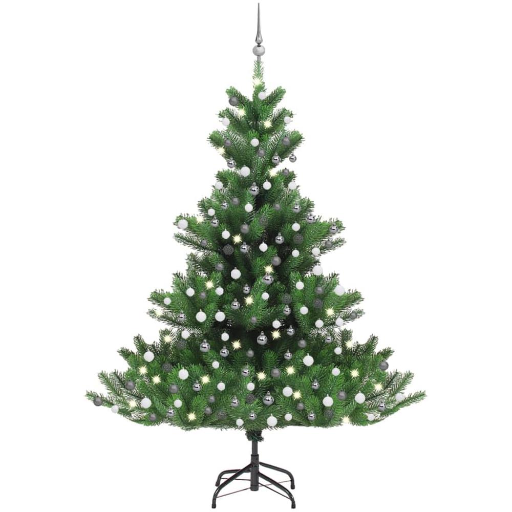 Albero Natale Artificiale Nordmann con LED Palline Verde 210 cm - Foto 1