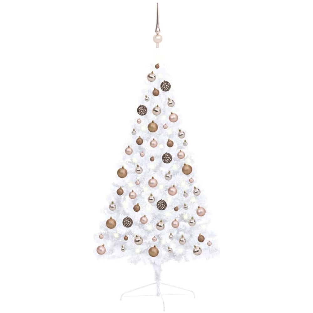 Set Albero Natale Artificiale a Metà LED Palline Bianco 120 cm - Foto 1