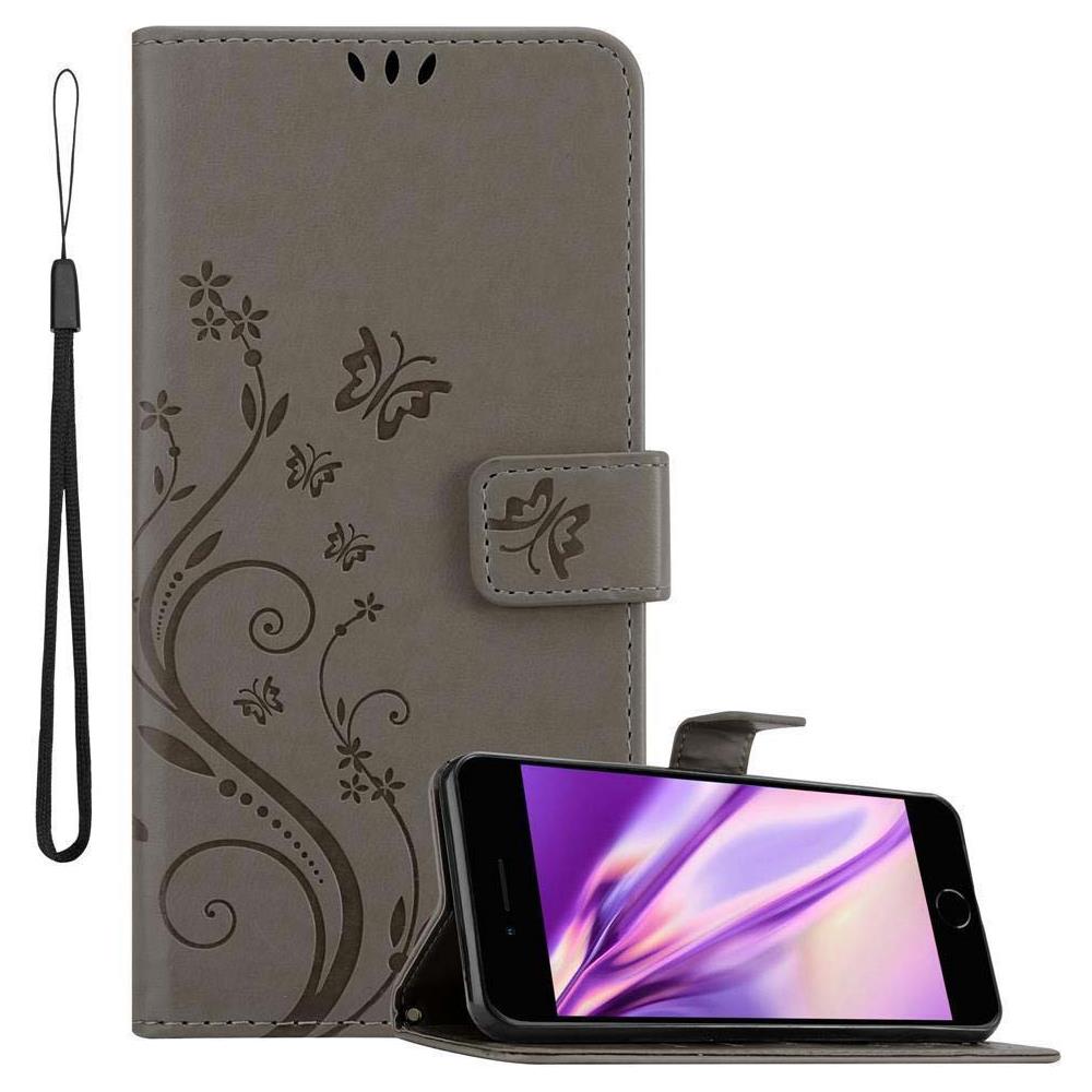 Custodia Compatibile Con Apple Iphone 7 / 7s / 8 / Se 2020 In Grigio Fiore - Coperchio Protettivo In Design Floreale Con Chiusura Magnetica, Funzione Stand E Slot Per Carte - Foto 1