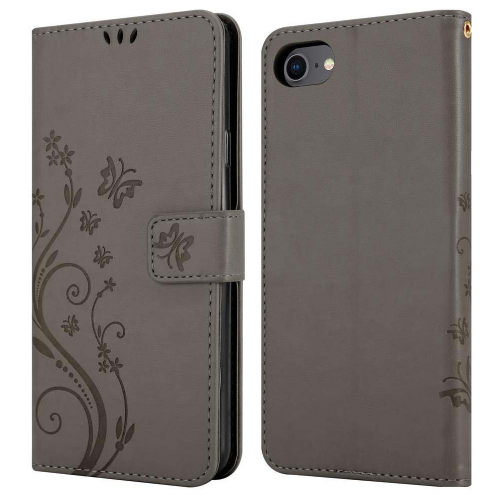 Custodia Compatibile Con Apple Iphone 7 / 7s / 8 / Se 2020 In Grigio Fiore - Coperchio Protettivo In Design Floreale Con Chiusura Magnetica, Funzione Stand E Slot Per Carte - Foto 8