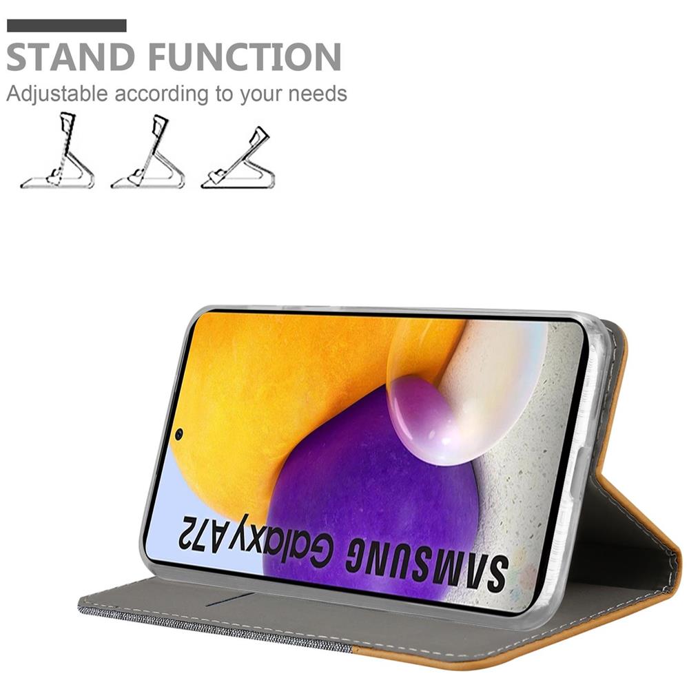 Custodia Compatibile Con Samsung Galaxy A72 4g / 5g In Grigio Chiaro Marrone - Coperchio Protettiva Con Chiusura Magnetica, Funzione Stand E Tasca Per Le Carte - Foto 2