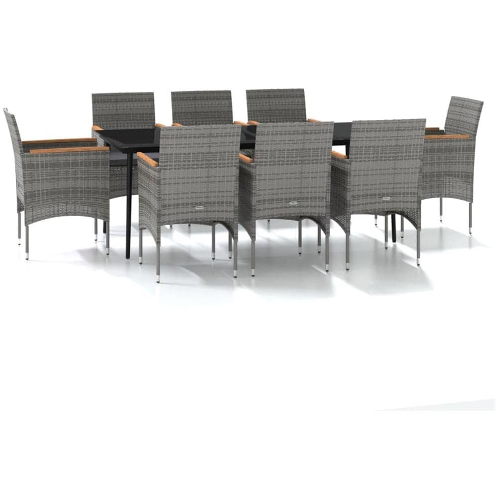 Set Da Pranzo Per Giardino 9 Pz Con Cuscini Grigio E Nero - Foto 2