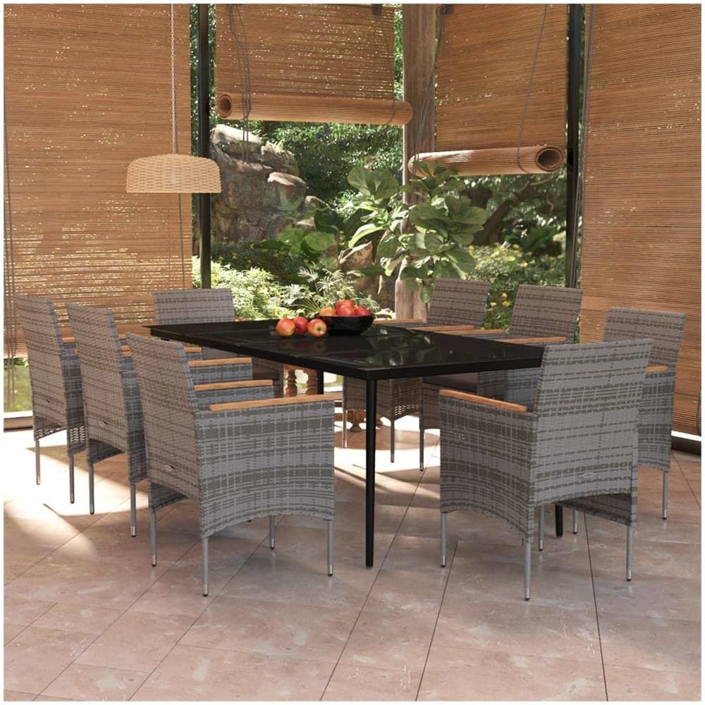 Set Da Pranzo Per Giardino 9 Pz Con Cuscini Grigio E Nero - Foto 1