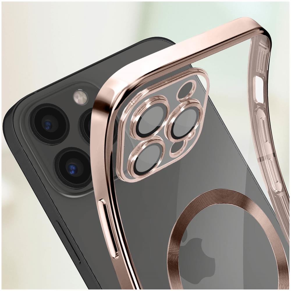 Cover Magsafe Per Iphone 13 Pro Max Silicone Protezione Camera Bordo Rose Gold - Foto 2