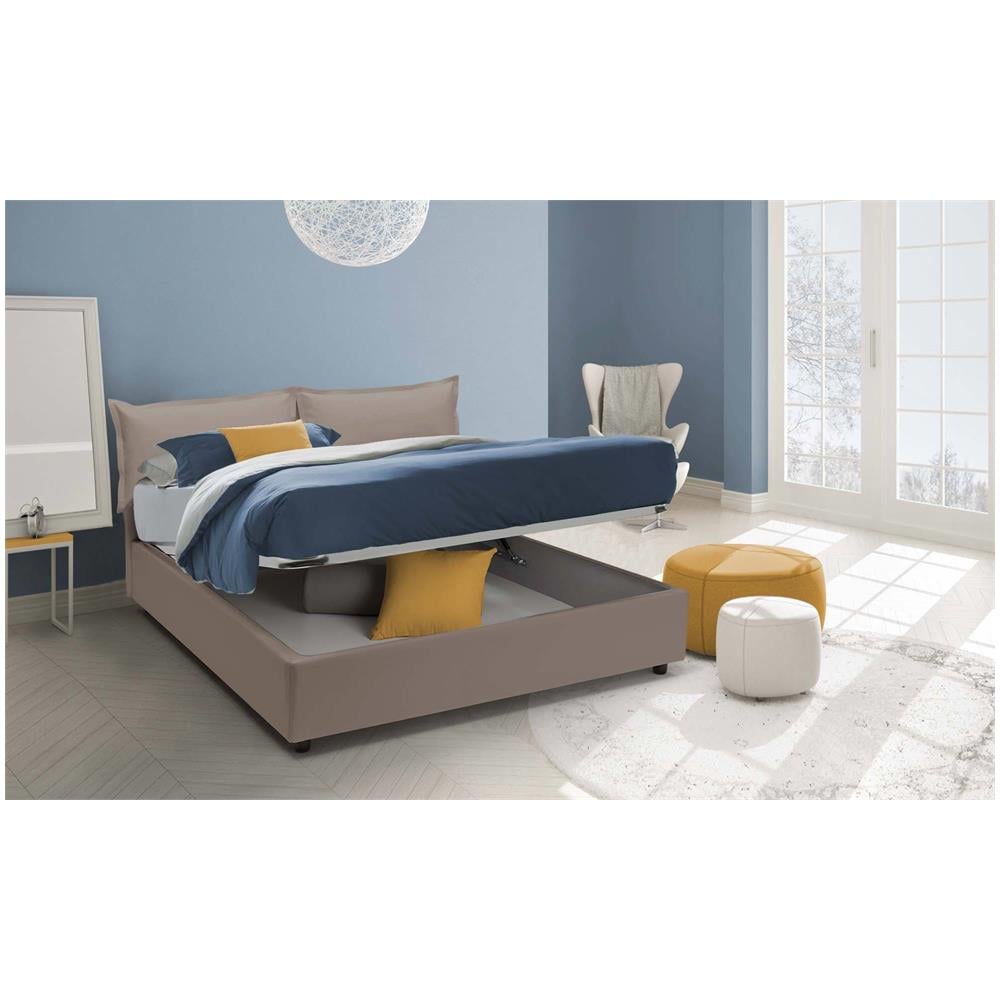 Letto Matrimoniale Lucrezia, Letto Contenitore Con Rivestimento In Ecopelle, 100% Made In Italy, Apertura Frontale, Adatto Per Materasso Cm 140x200, Tortora - Foto 4