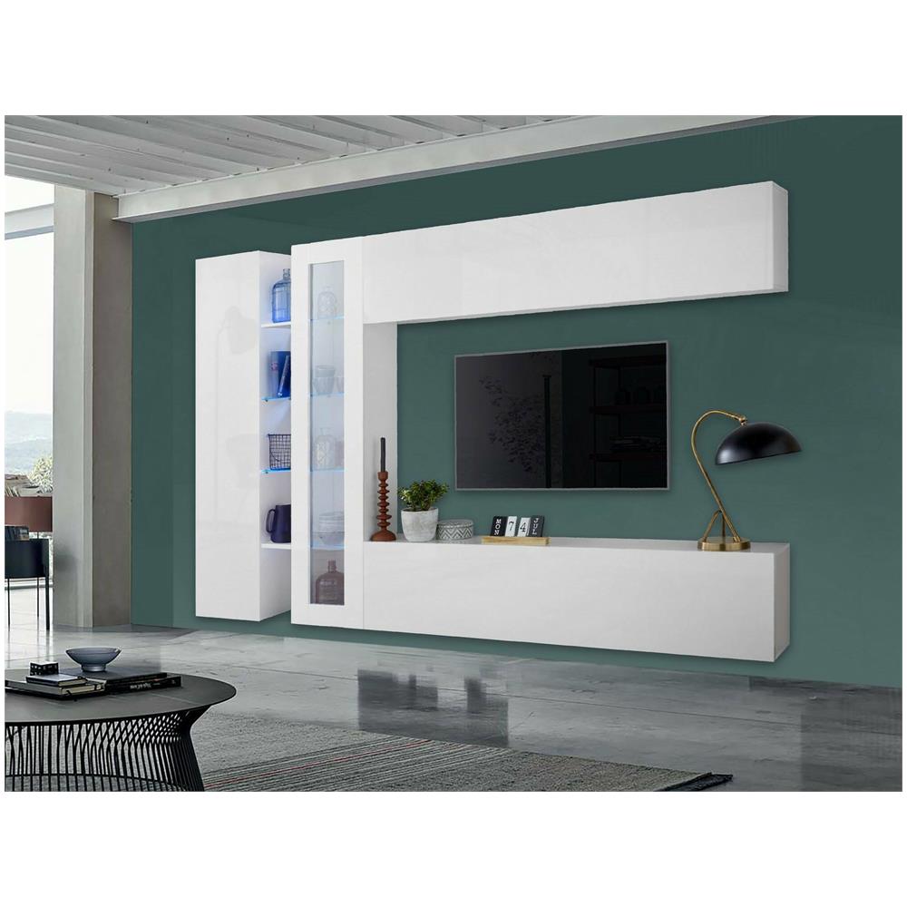 Parete Attrezzata Costante, Set Salotto Porta Tv A 4 Ante, Mobile Soggiorno Multiuso, 100% Made In Italy, Cm 280x30x180, Bianco Lucido - Foto 1