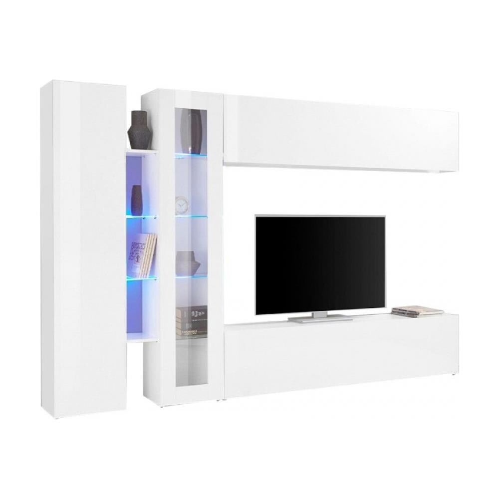 Parete Attrezzata Costante, Set Salotto Porta Tv A 4 Ante, Mobile Soggiorno Multiuso, 100% Made In Italy, Cm 280x30x180, Bianco Lucido - Foto 2