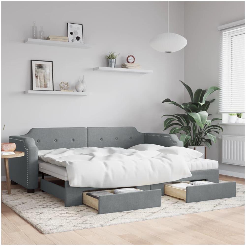 Divano Letto Estraibile Cassetti Grigio Chiaro 90x190cm Tessuto - Foto 2
