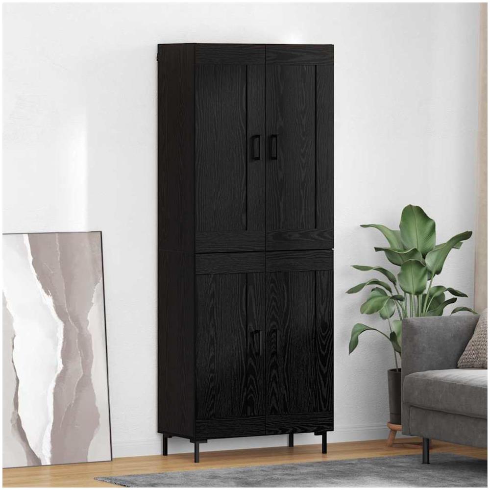 Credenza 2 pcs Rovere Nero Legno multistrato - Foto 2