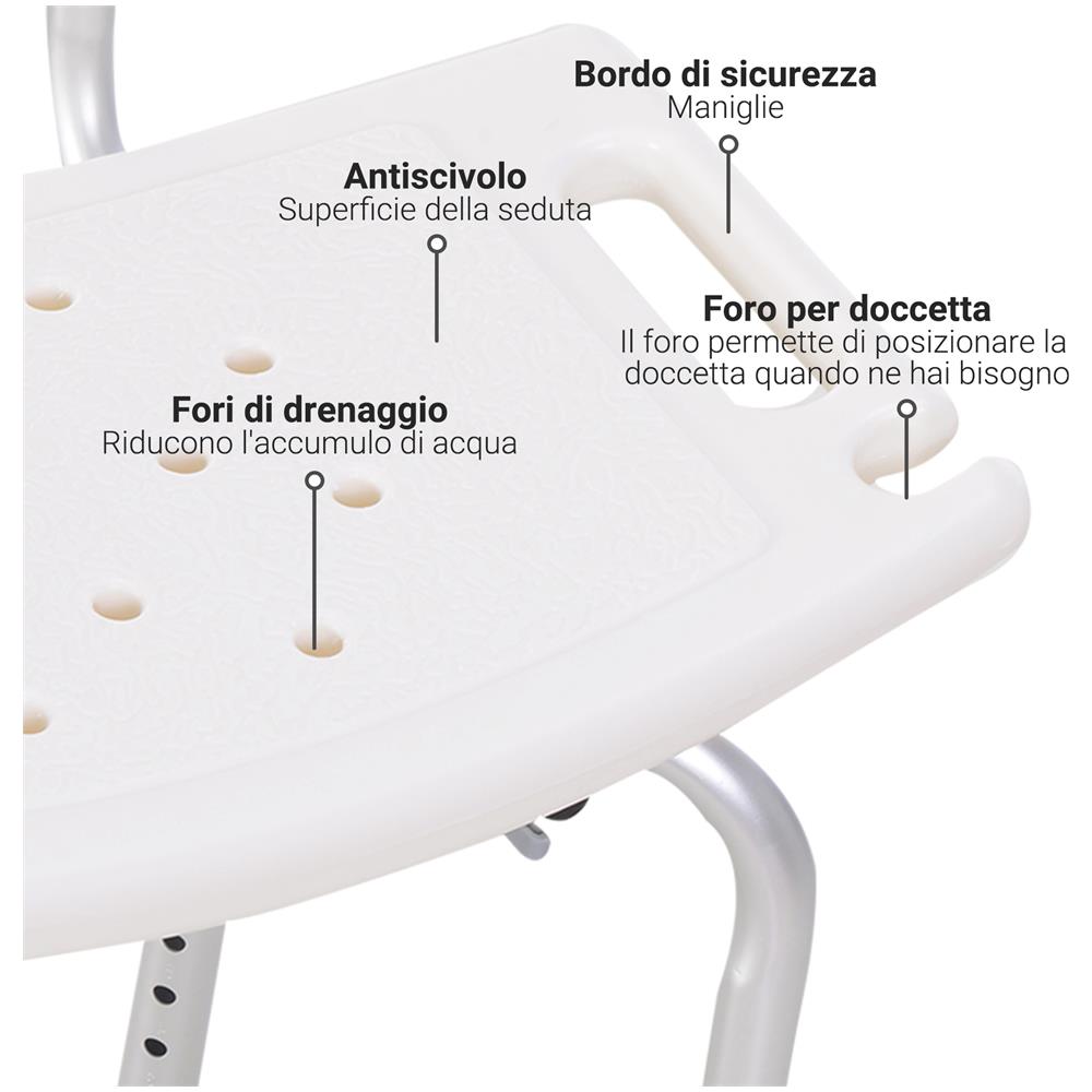 Sedile da doccia con schienaleausilio da vasca sedia doccia altezza regolabile 8 posizioni antiscivolo - Foto 2