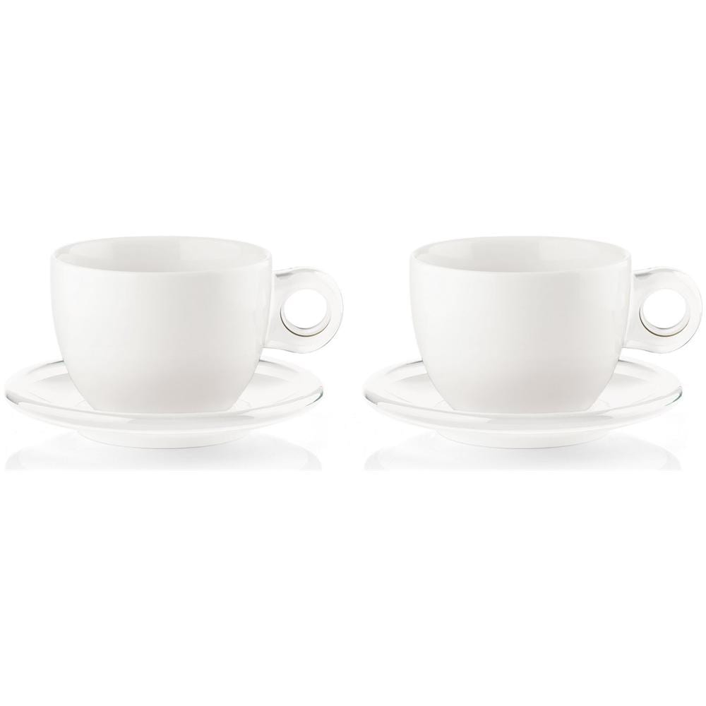 Tazze Colazione Con Piattino Set 2 Modello Gocce Con Manico E Piattino In Plastica Trasparente - Foto 1