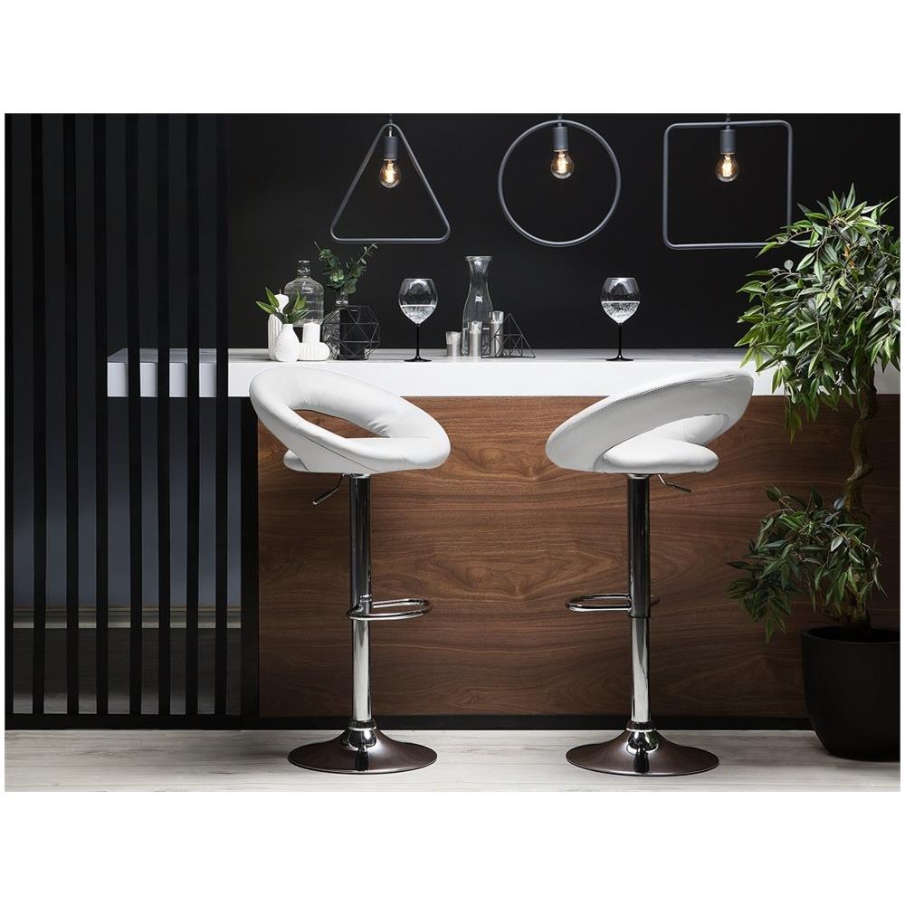 Sgabello Da Bar In Ecopelle Bianco Regolabile In Altezza Set Di 2 Pezzi Peoria - Foto 1