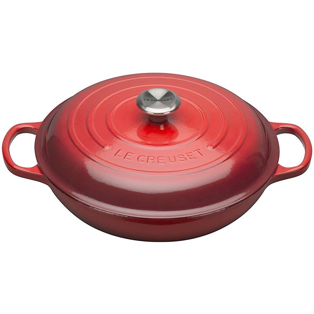 Tegame Basso Tondo in Ghisa Diametro 30 cm Colore Rosso Ciliegia - Foto 1