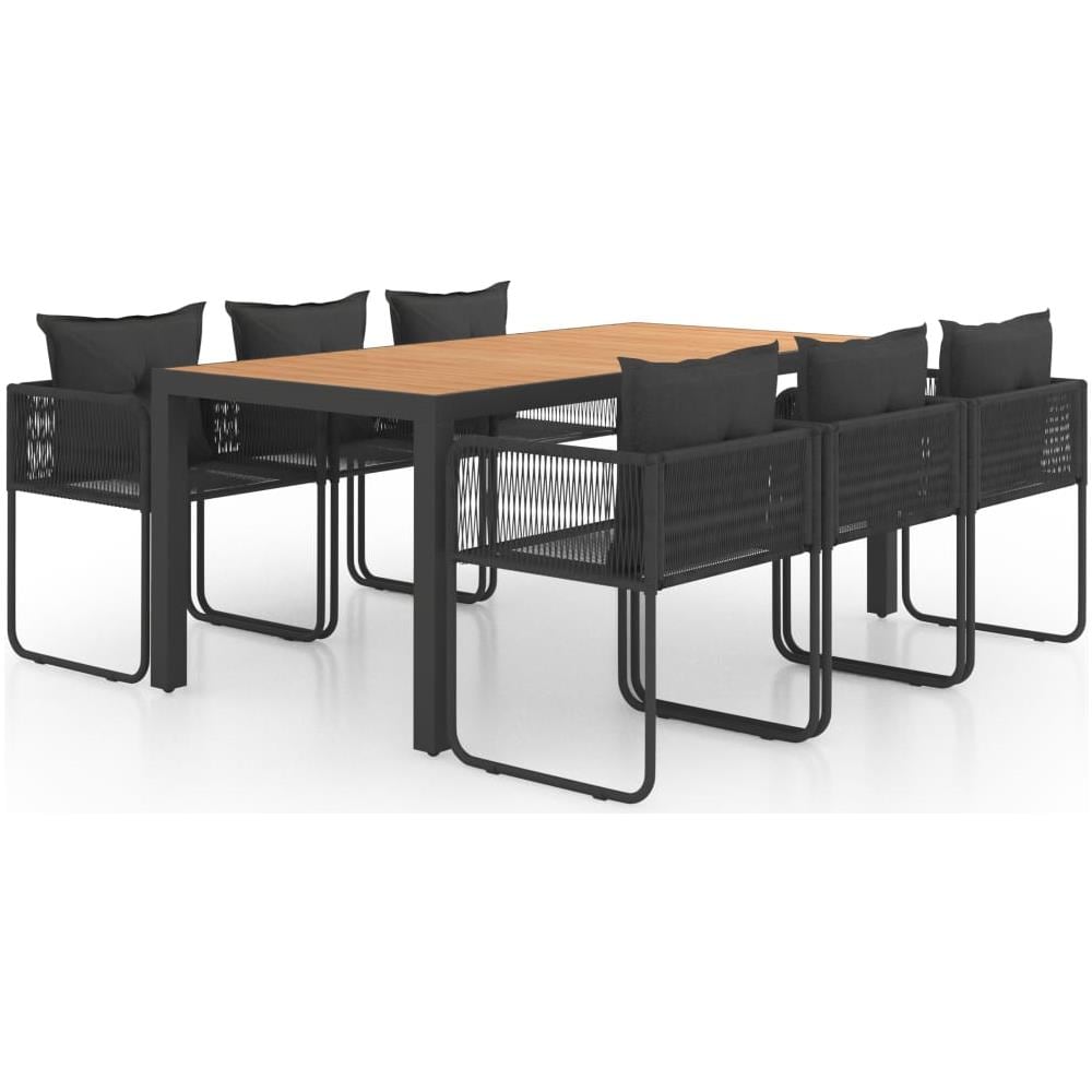 Set da Pranzo da Giardino 7 pz in Rattan PVC Nero e Marrone - Foto 1