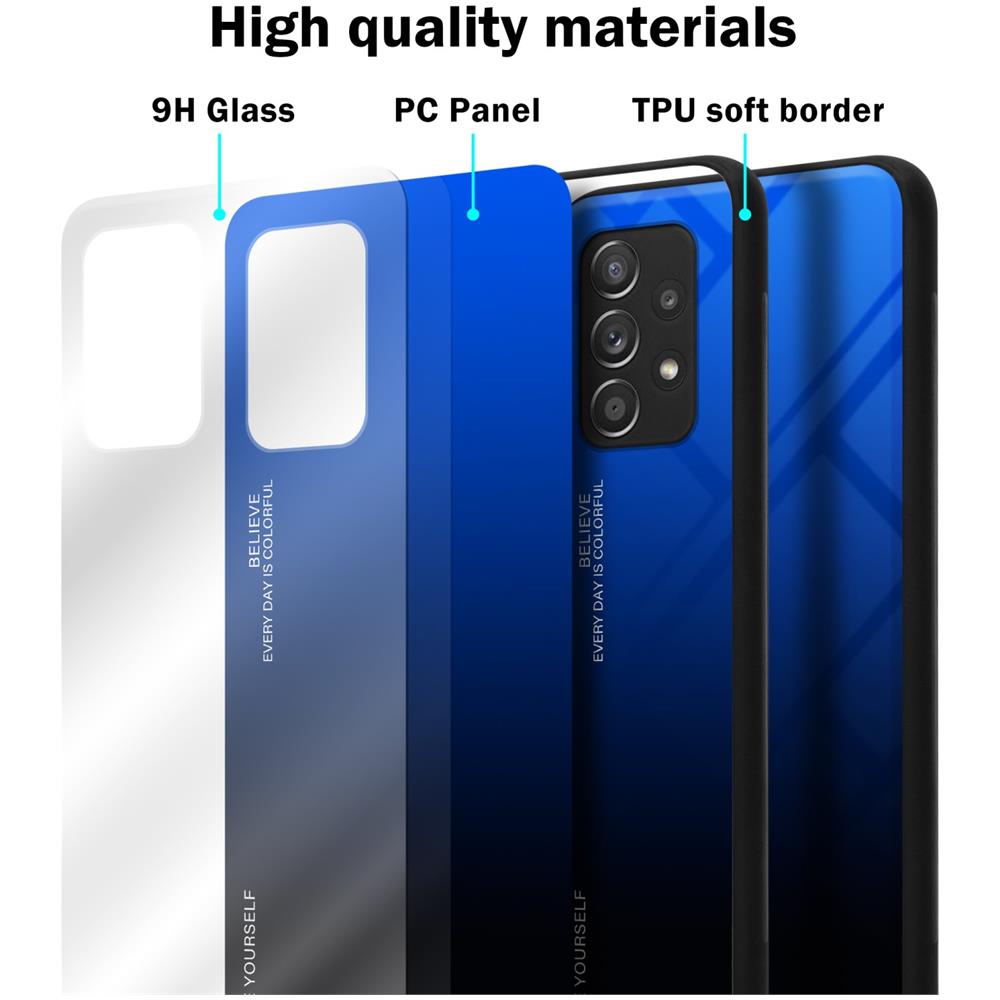 Custodia Compatibile Con Samsung Galaxy A52 (4g / 5g) / A52s In Blu - Nero - Coperchio Protettivo Bicolore In Vetro Temperato E Silicone Tpu - Foto 6