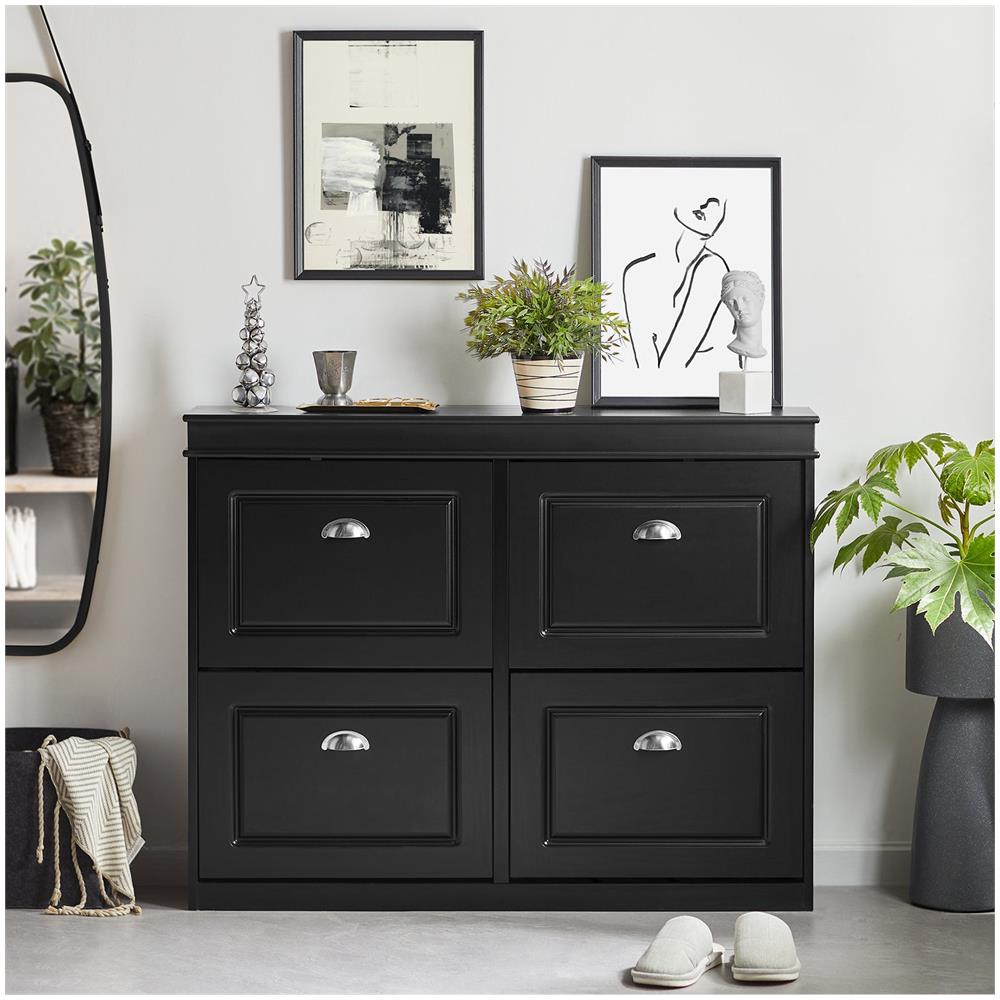 Serie Bianche Di Scarpiere Moderne Nero 105x24x83cm 4 Ante 0 Cuscino Fsr79-sch - Foto 5
