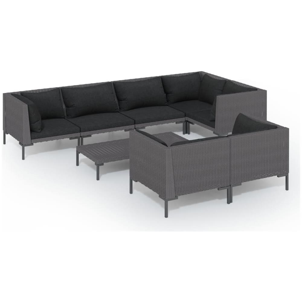 Set Divani Giardino 8 Pz Con Cuscini In Polyrattan Grigio Scuro - Foto 1