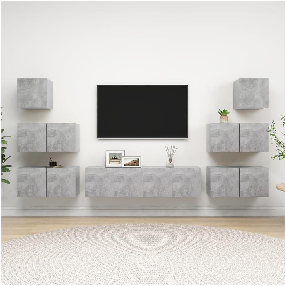 Set Porta Tv 8 Pz Grigio Cemento In Truciolato - Foto 1