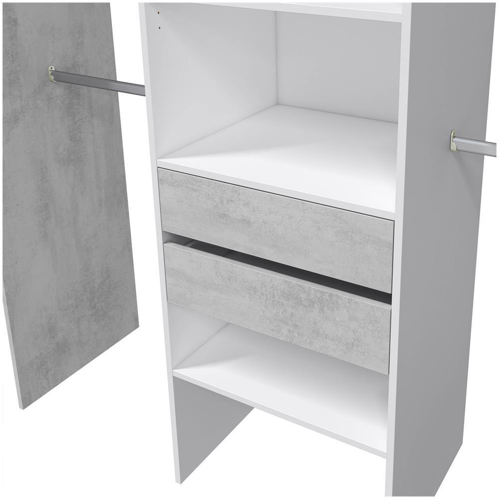 Armadio Guardaroba Mayo 2 Cassetti, Bianco E Grigio, 179 Cm Larghezza - Foto 3