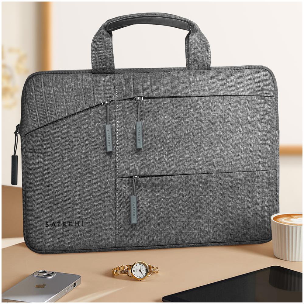 Borsa Per Macbook 15 Pollici, Nylon Impermeabile Multi-scomparto, Grigia - Foto 5
