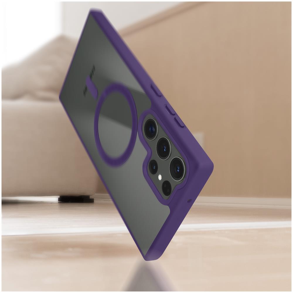 Cover Magsafe Per Samsung S23 Ultra Retro Rigido Bordo In Silicone Viola Scuro - Foto 5
