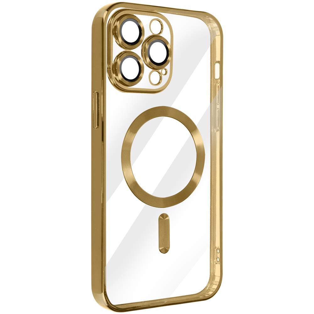 Cover Magsafe Per Iphone 14 Pro Max Silicone Protezione Fotocamera Bordo Oro - Foto 2